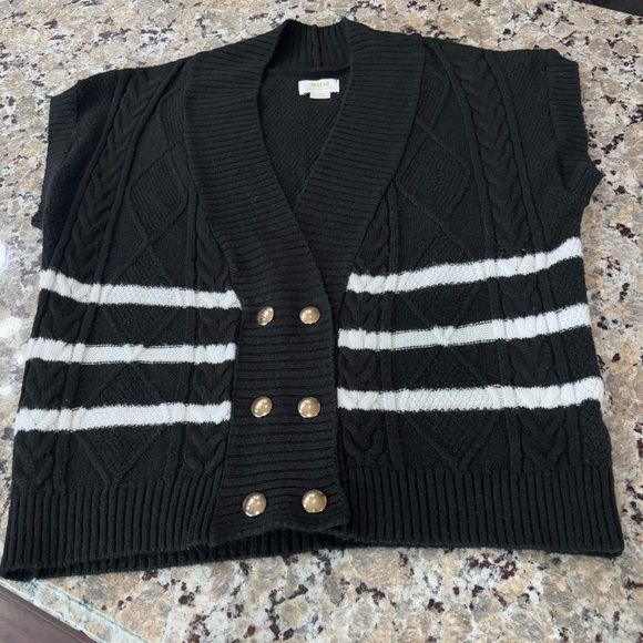 Maeve Anthropologie Black and White Striped Sweater Vest Gold button closure XS - Picture 8 of 12
